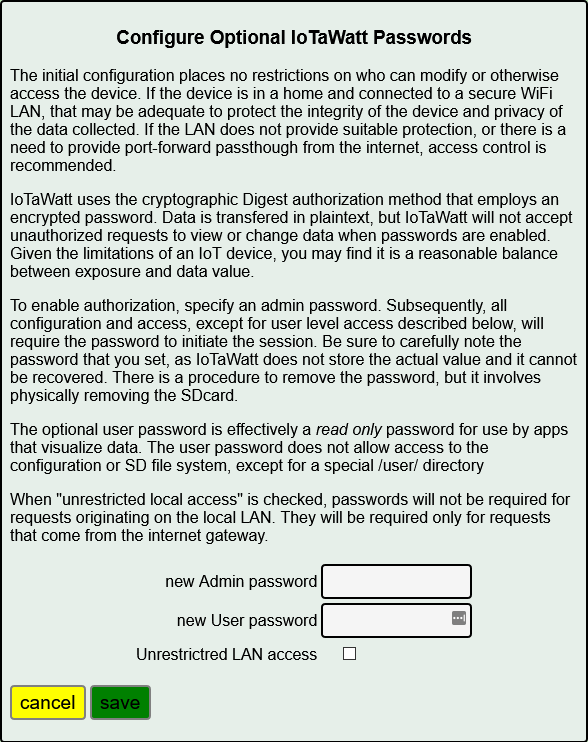 Passwords setup display