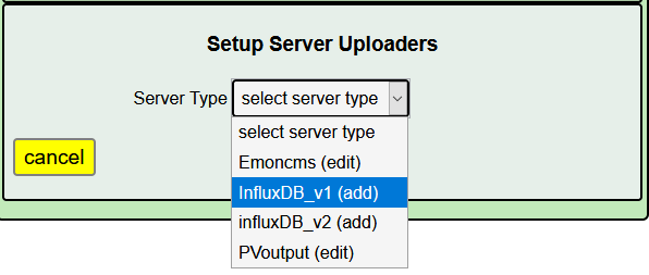 **Select influxDB**