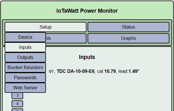 Setup Inputs List