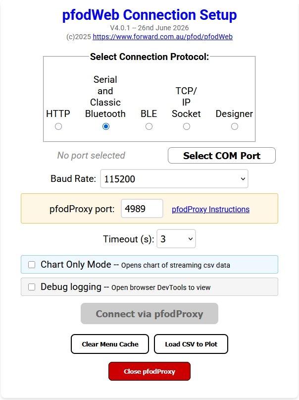 Connection Screen, pfodProxy running