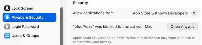 Privacy and Security - Open Anyway button